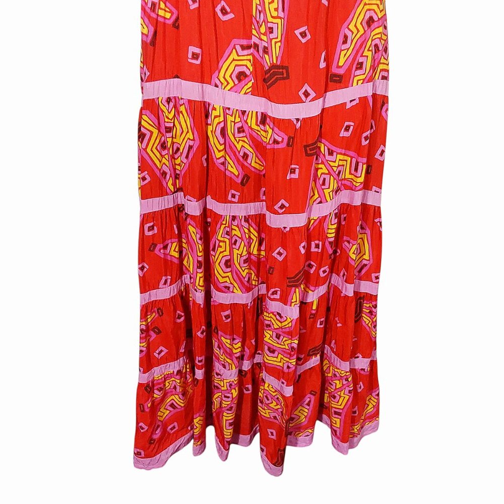 Farm Rio Tiki Bananas Coral Red Tiered Maxi Sundress Tropical/Resort/Summer - L - Picture 10 of 16